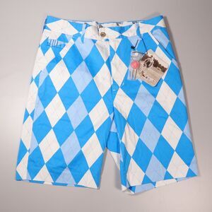 NEW Royal & Awesome Mens 32 Golf Shorts Old Toms Blue Argyle 10" Inseam